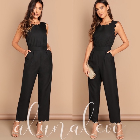 sewchicboutique Pants - Black Chic Scallop Edge Jumpsuit